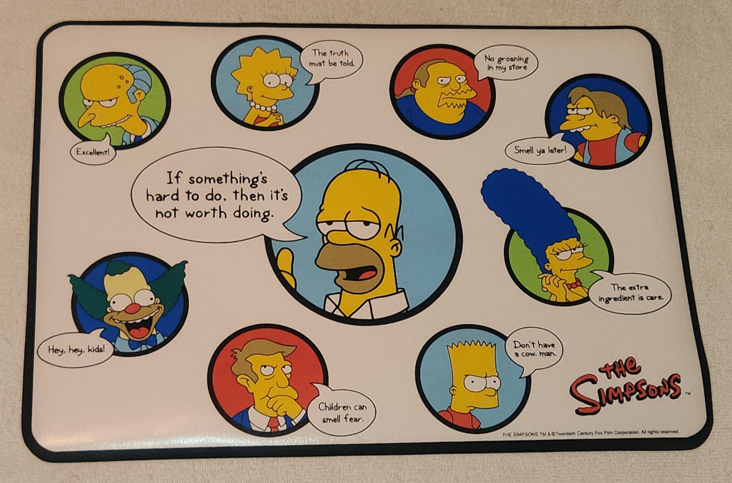 Simpsons Vinyl Placemat 18 x 13 Homer Marge Bart Lisa Krusty Skinner Nelson Burns Franco 2004