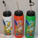 Simpsons Family 3 Plastic Water Bottles 1990 Betras Homer Marge Bart Lisa Maggie Green White Orange