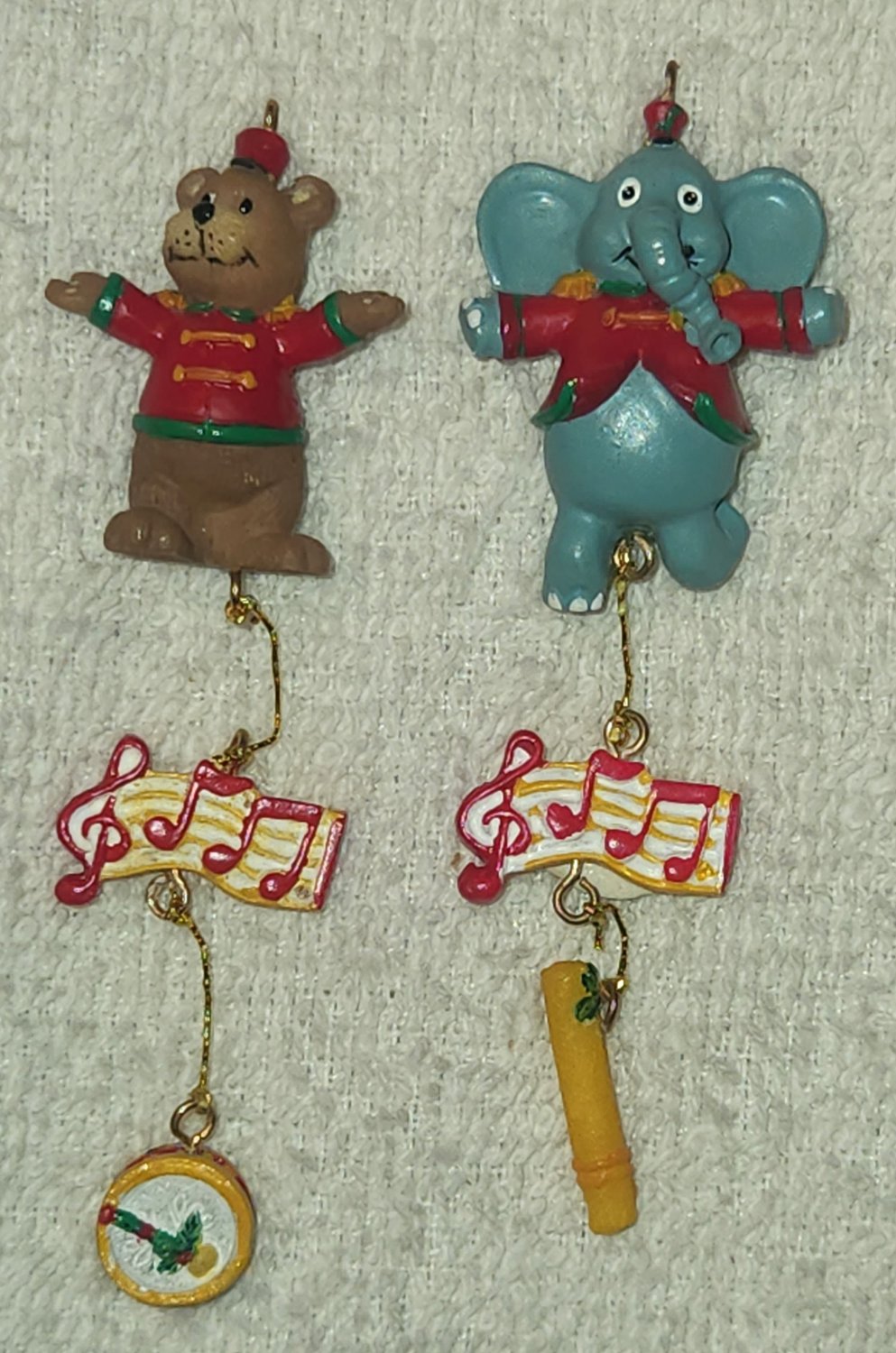 Mini Resin Holiday Ornaments Elephant Flute Bear Drum Marching Band