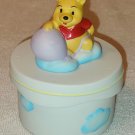 Winnie the Pooh Round Porcelain Trinket Box 4" Tall Purple Balloon Clouds Walt Disney