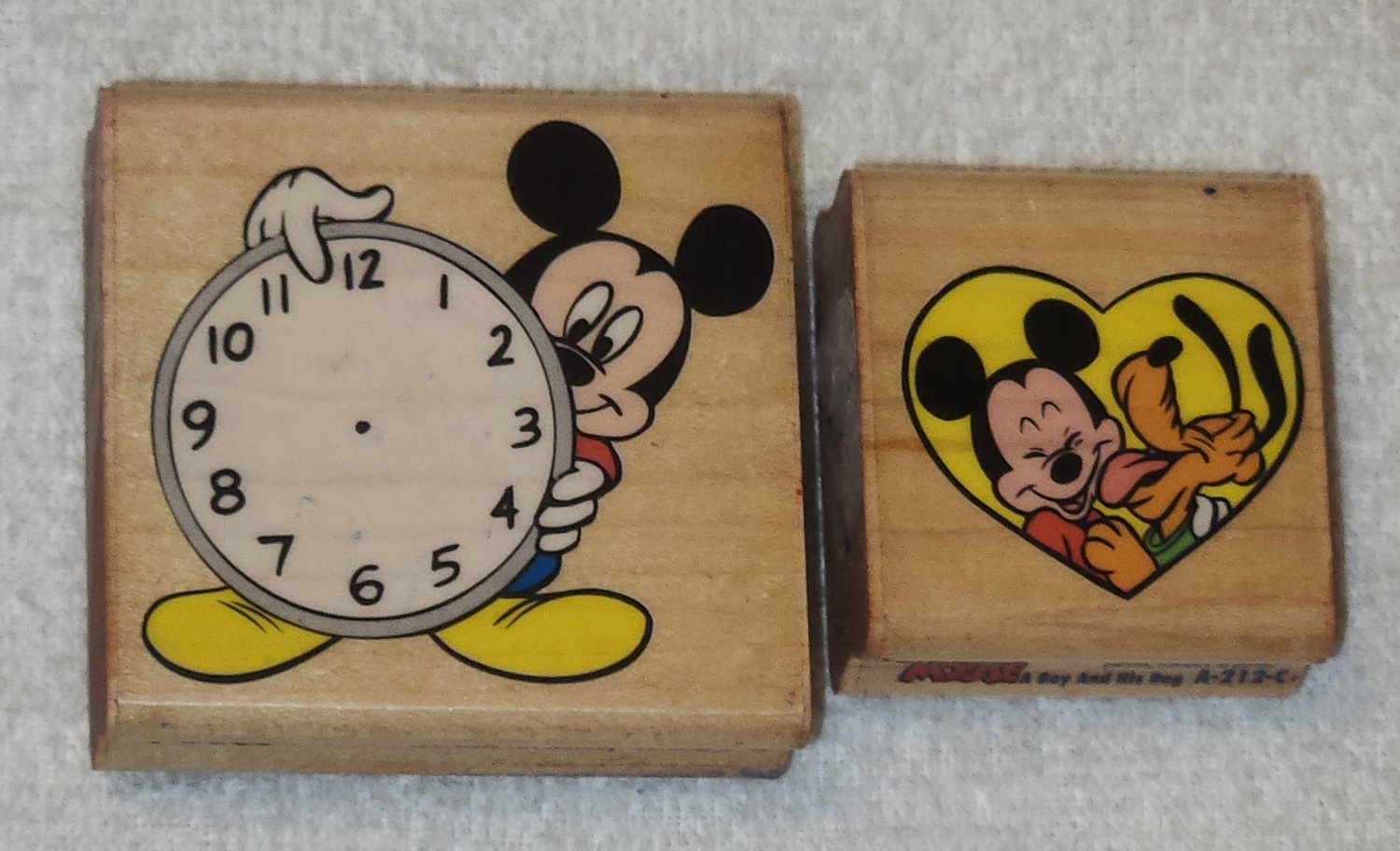 Mickey Mouse Pluto Rubber Stampede Stamps Lot of Two A-223-E  A-212-C Boy His Dog Time Clock Disney