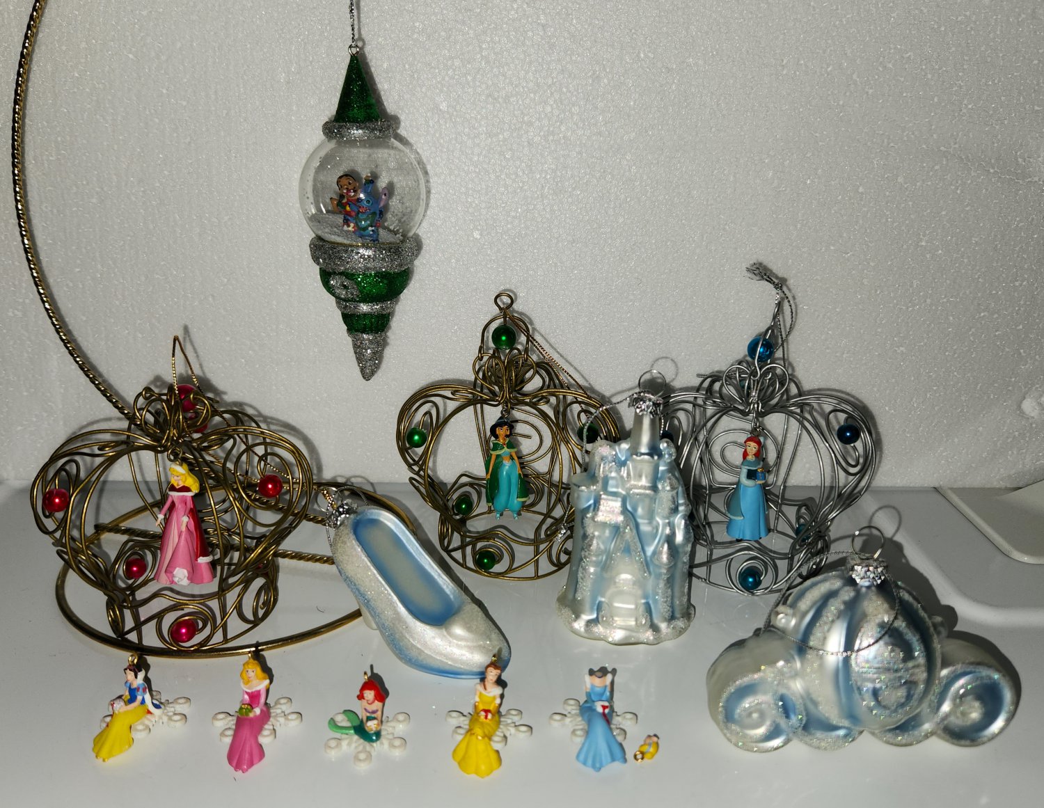 Disney Holiday Ornament Lot Princess Ariel Jasmine Aurora Cinderella Snow White Belle Lilo Stitch