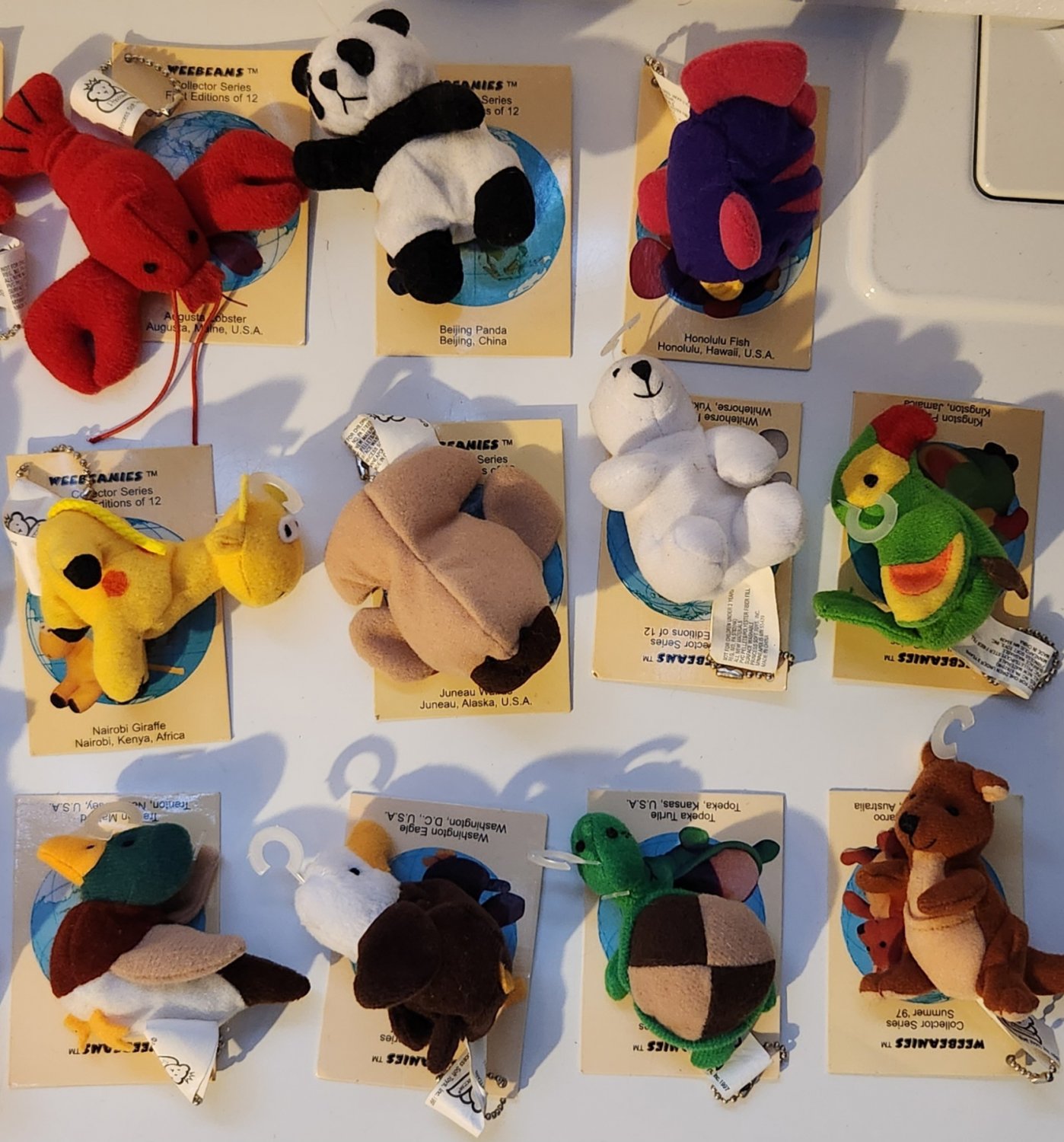 WeeBeans Plush Beanbags Lot of 13 Eagle Panda Walrus Kangaroo Giraffe Parrot Duck Mallard Penguin