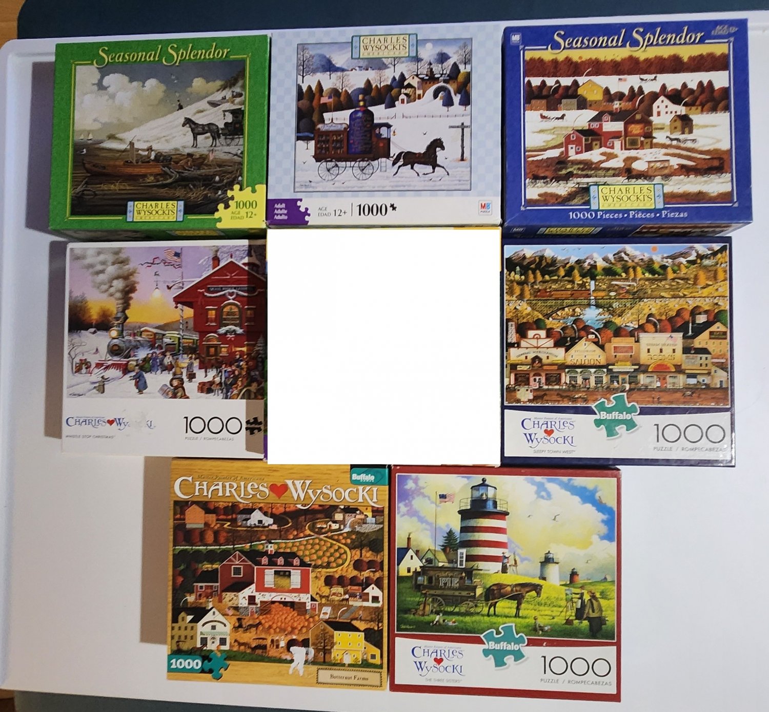 Charles Wysocki 1000 Piece Jigsaw Puzzle Lot of 8 Butternut Fourth Country Spyce Feathered Critic