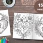 Floral Hearts Love Heart Lock Coloring Pages : Hand-Drawn |for Valentine's Day