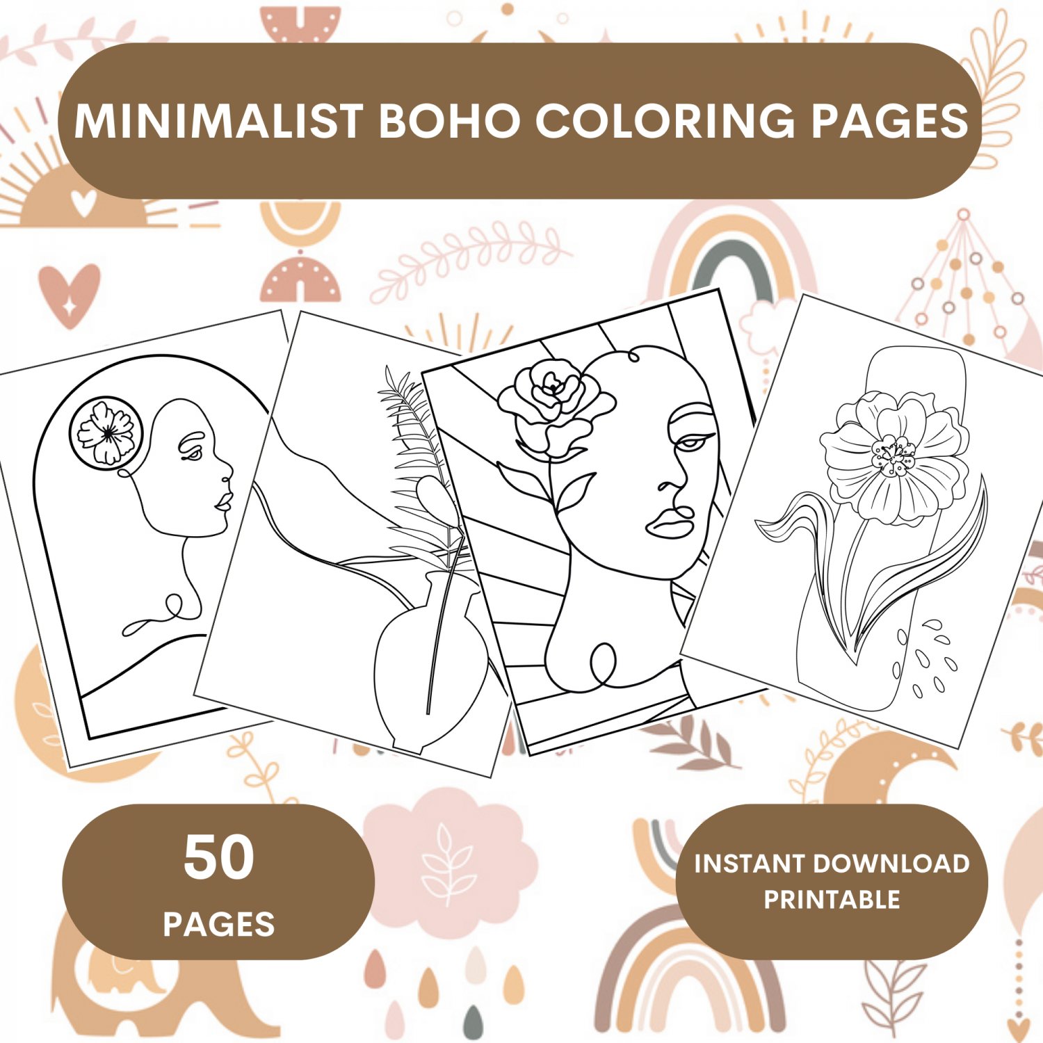 Minimalist Boho Coloring Pages for Adults | Boho Printable Coloring Book |instant download