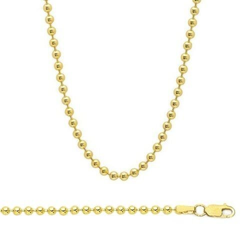 14k Solid Yellow Gold Chain Round Bead Ball Chain Necklace - All Sizes