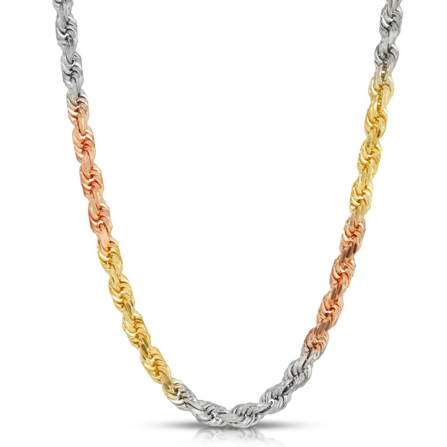 14k Solid Gold Chain Tri-Color Rope Chain Necklace - All Sizes