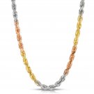 14k Solid Gold Chain Tri-Color Rope Chain Necklace - All Sizes