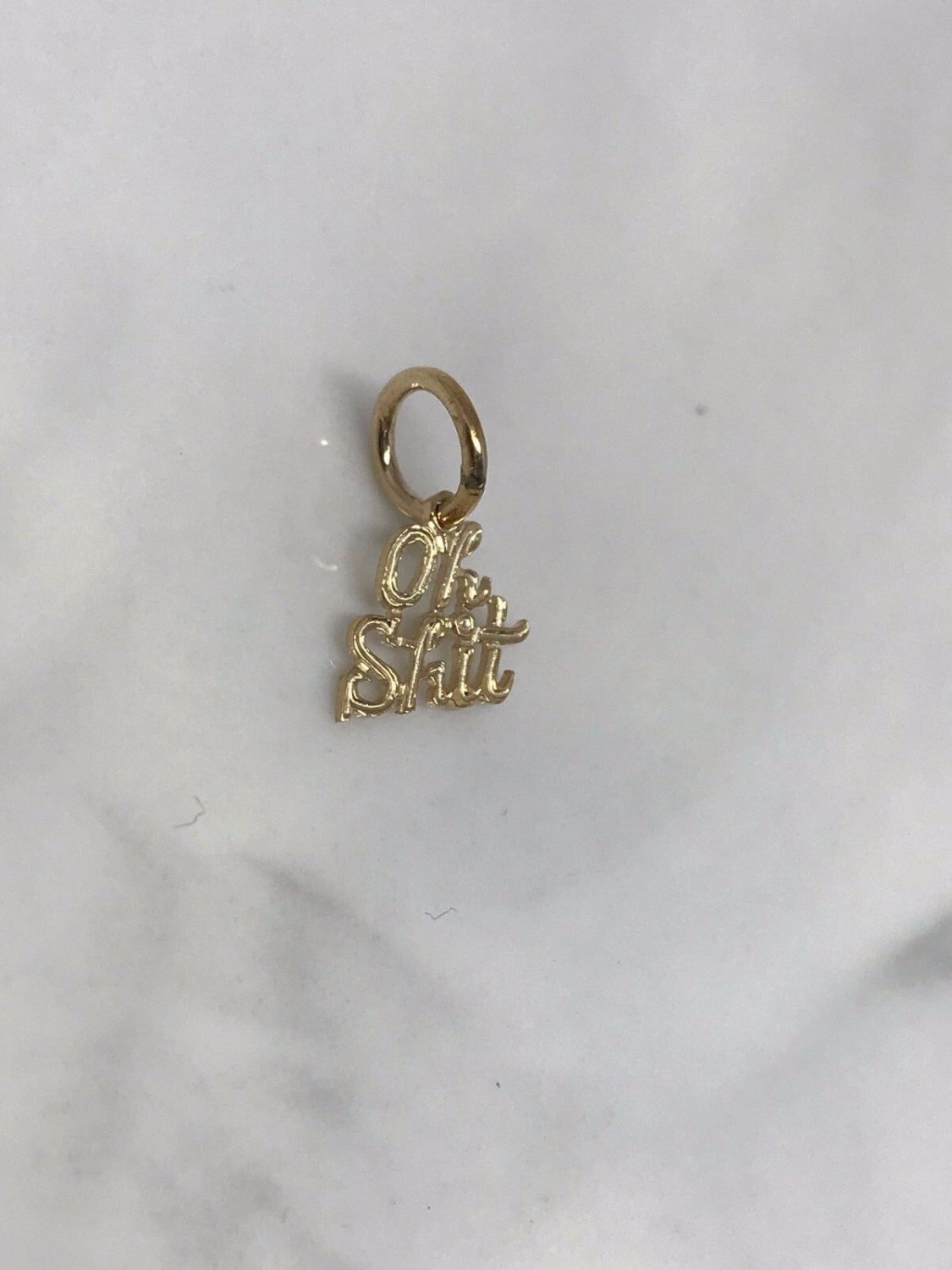 14k Yellow Gold Solid Oh Sh!t Charm Pendant Small