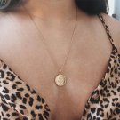 Gold Fashion Women Rose Flower Round Coin Pendant Chain Necklace Jewelry Gift