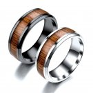 8MM Wood Inlay Titanium Steel Men Women Wedding Engagement Ring Band Size 6-13