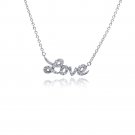 Sterling Silver Yellow Gold Womens Love White Crystals CZ Pendant Necklace