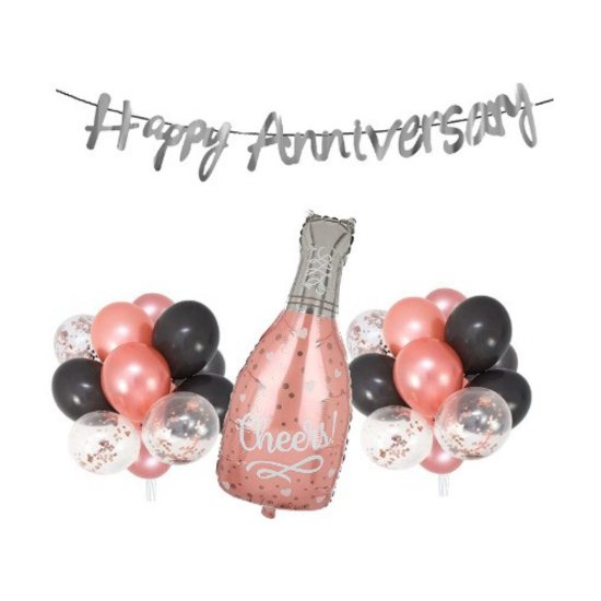 GENERIC HAPPY ANNIVERSARY DECORATION SET CHEER BOTTLE AND FOIL BALLOONS ...