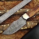8″ long, hand-forged Damascus steel skinning knife, 4″ full tang clip point blade