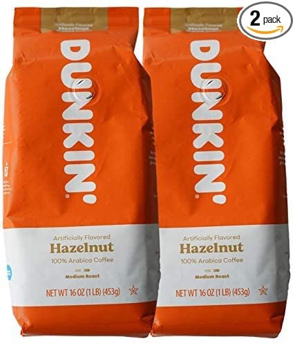 Dunkin' Donuts Ground Coffee 1 LB. Bag Multi Pack (Hazelnut, Two Pack)
