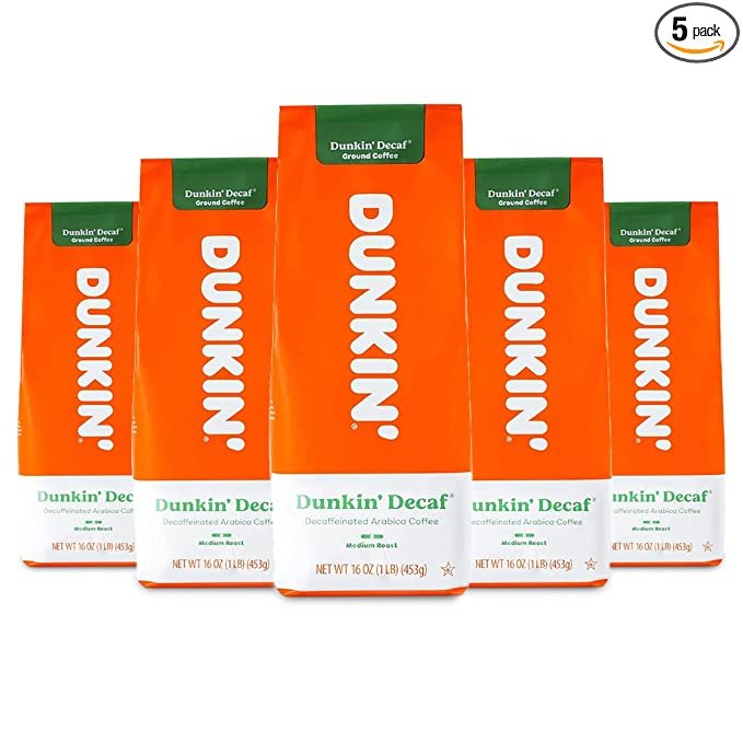 Dunkin Donuts Coffee Decaf 16 OZ Bag, Pack of 5