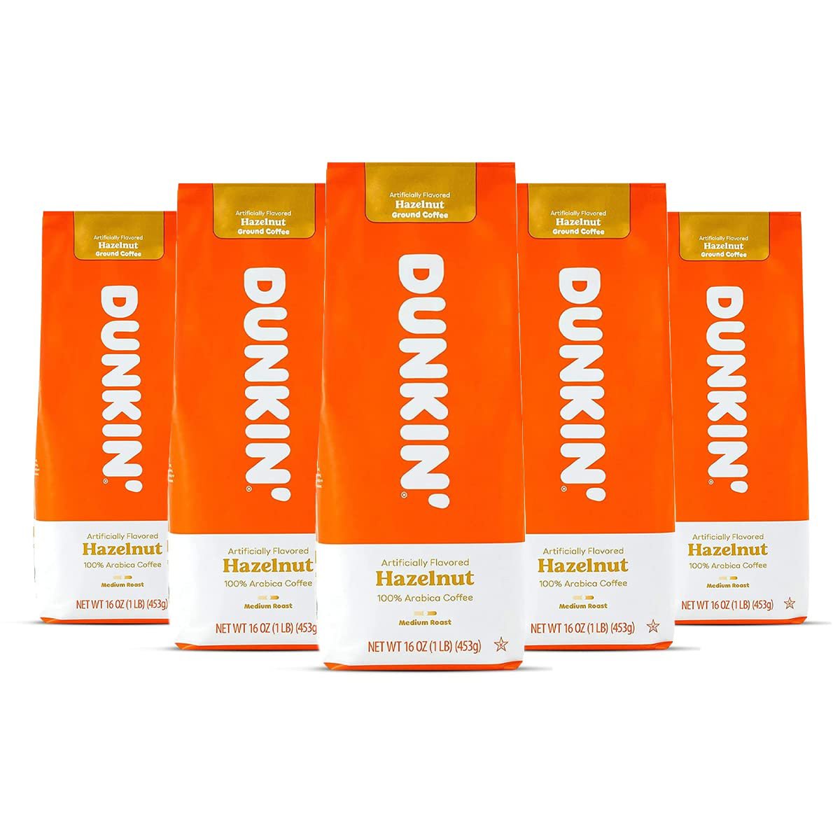 Dunkin Donuts Coffee Hazelnut 16 OZ Bag, Pack of 5