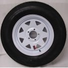 15" White Spoke Trailer Wheel with Bias ST205/75D15 Tire Mounted (5x4.5) bolt circle