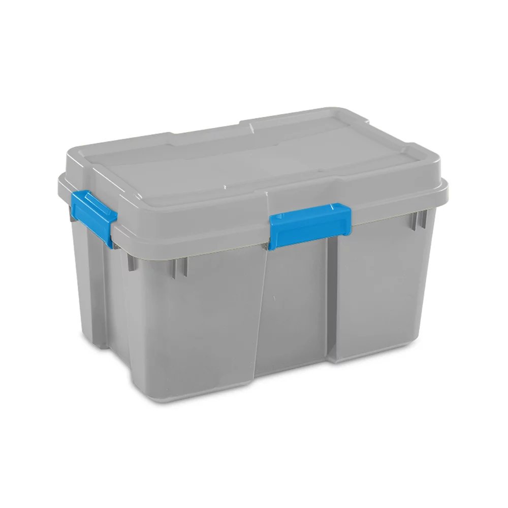 Sterilite 18336A03 30 Gallon Plastic Storage Container Box, Grey/Blue (3 Pack)