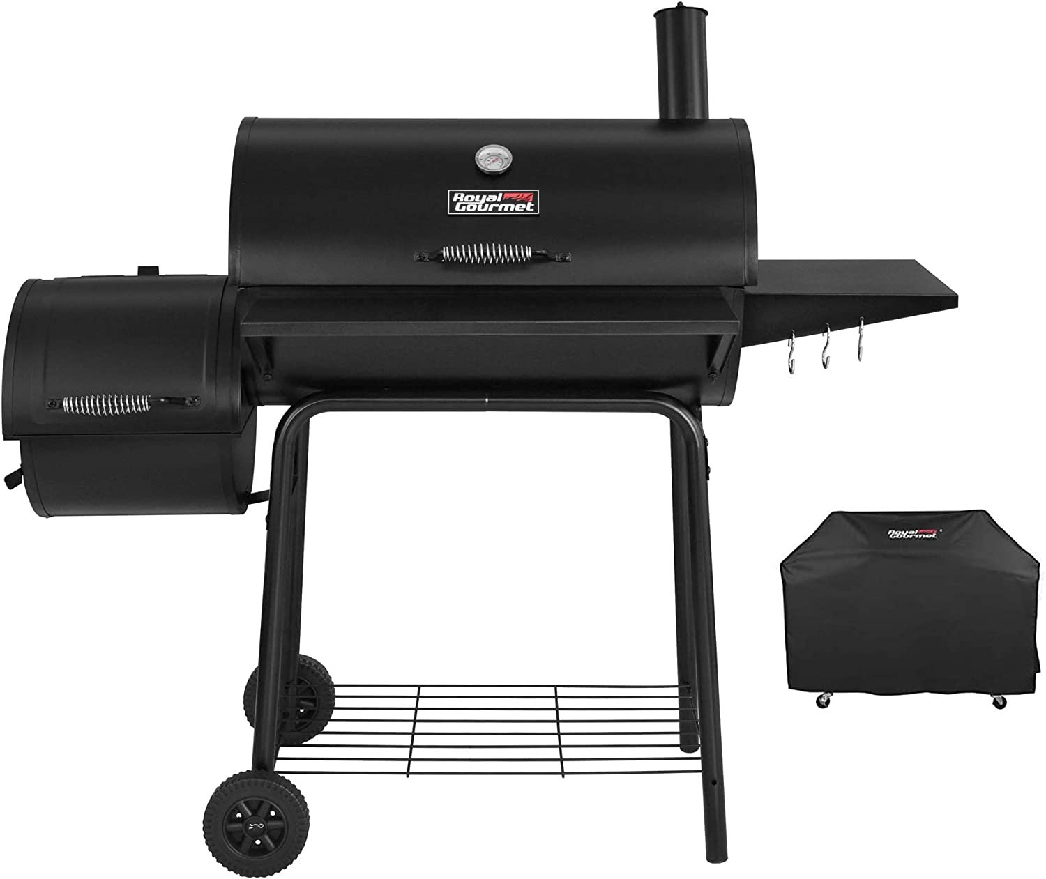 Royal Gourmet CC1830SC Charcoal Grill Offset Smoker with Cover, 811 Square Inches, Black