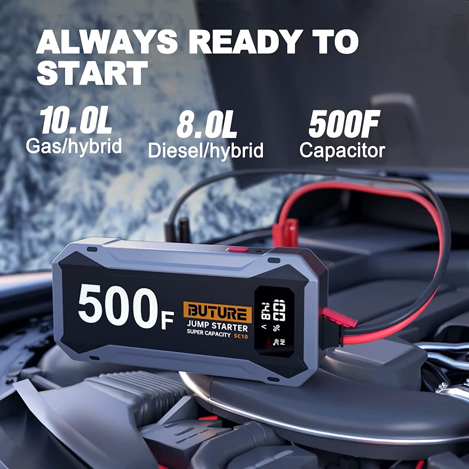 BUTURE Super Capacitor Jump Starter, 3000A BatteryFree Car Battery