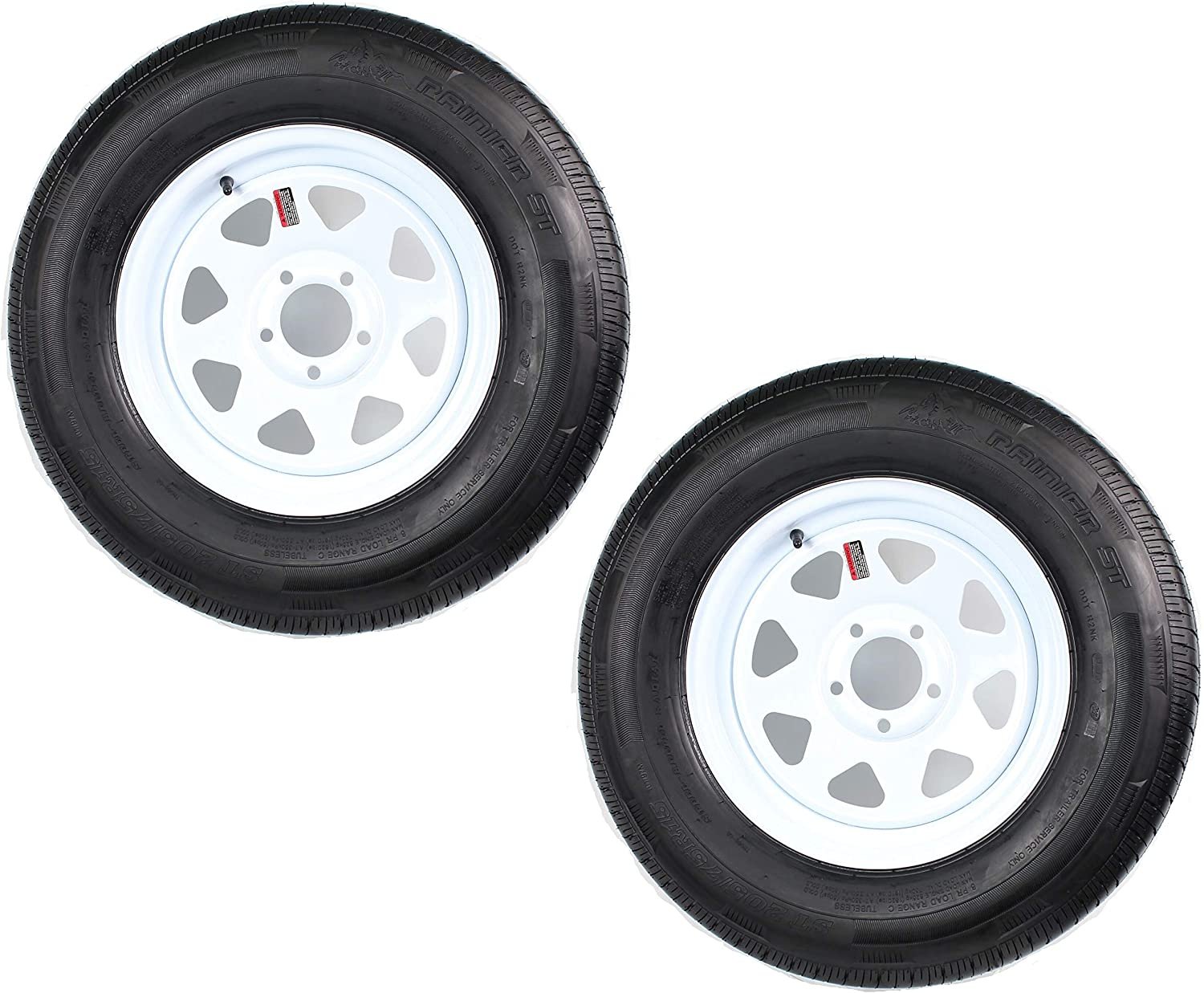 2-Pack Radial Trailer Tire On Rim ST205/75R15 15 in. LRC 5 Lug White Spoke Wheel