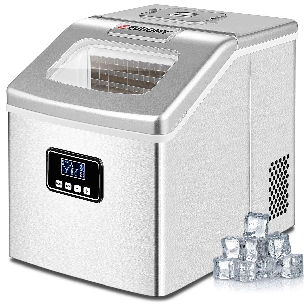 EUHOMY Ice Maker Machine Countertop, 40Lbs/24H Portable Compact Ice Cube Maker