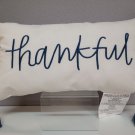 Always First Decorative Pillow 'Thankful' Cream/Ivory Blue Tassels & Print A194