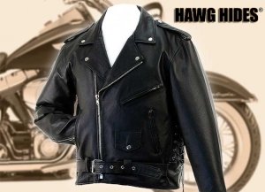 HAWG HIDES SOLID LEATHER CLASSIC STYLE BIKER JACKET - 2X