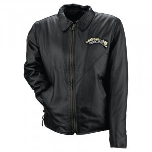 DIAMOND PLATE SOLID LEATHER LADY RIDER BIKER JACKET - SM