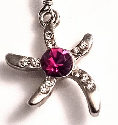 Silver Cz Star Pink Earring Set