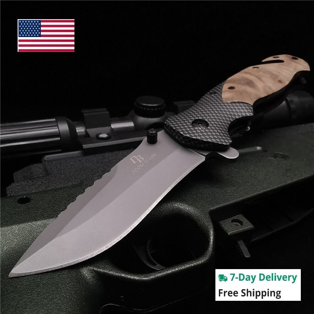 folding pocket knife tactical outdoor camping hunting survival stainless steel