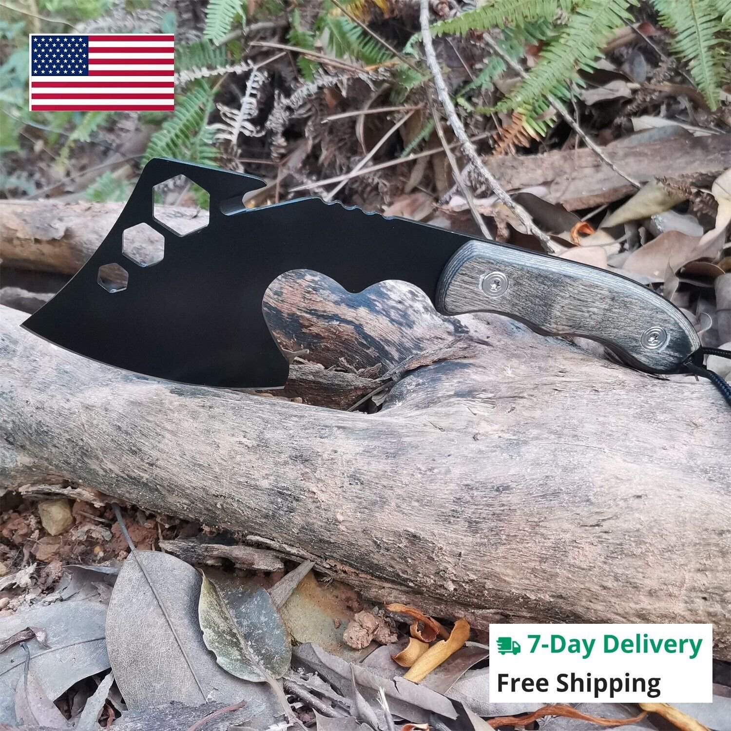 Tactical Throwing Hatchet Axe Fixed Blade Survival Knife Camping wood handle