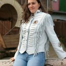 Women Suede Leather Jacket Fringe & Bead Work - American Native Cowboy Style