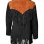Women Suede Leather American Native Style Jacket Fringed - Black & Brown