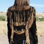Women Black Suede Leather Jacket Contrast Fringe & Bead Work - Western Cowboy