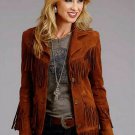 Women Suede Leather Western Style Jacket With Fringe