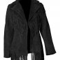 Women Suede Leather American Native Style Jacket Fringed - Black