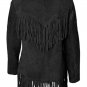Women Suede Leather American Native Style Jacket Fringed - Black