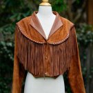 Women Brown Suede Western Style Leather Jacket With Fringe