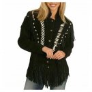 Women American Western Native Suede Leather Jacket Fringed & Beaded - black