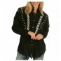 Women American Western Native Suede Leather Jacket Fringed & Beaded - black