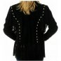 Women American Western Native Suede Leather Jacket Fringed & Beaded - black