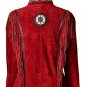 Women Red Suede Leather American Native Western Style Jacket Fringed & Beaded