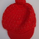 MANOUSH Red Angora Crystal Pom Crochet Newsboy Hat Cap