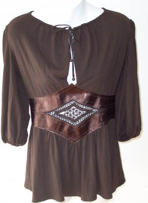 Ingwa Melero Mahag Phoenix Jersey Leather 3/4 Slv Top L