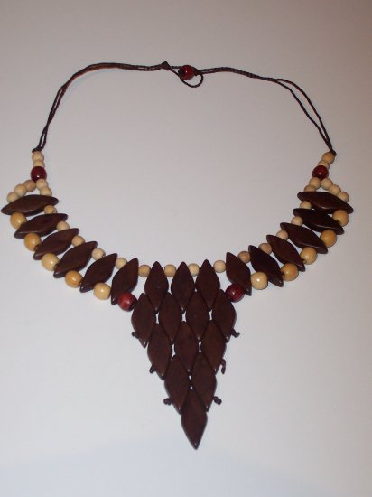 Brazilian Wood Bead Diamond Shaped Choker Necklace Calypso