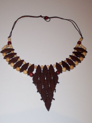 Brazilian Wood Bead Diamond Shaped Choker Necklace Calypso