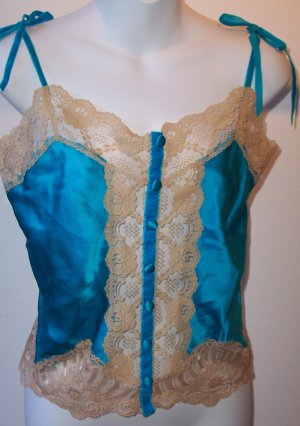ANNA SUI Silk Lace Turquoise Top Camisole Anthropologie